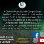 CÂMARA MUNICIPAL DE CAMPOS SALES – SESSÃO ORDINÁRIA VIRTUAL – 19/02 – AO VIVO